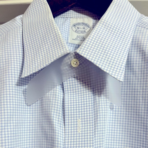 Brooks Brothers Slim Fit Blue Dress Shirt Non Iron Sz 16 1/2 35 Men - Picture 5 of 5
